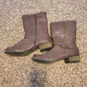 Chic Brown Moto Boots with Buckle and Studs
